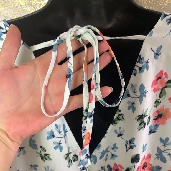 LOFT Floral Tunic Tie Back Bell Sleeve Boho Style Mini Dress Size 14 - Picture 11 of 16